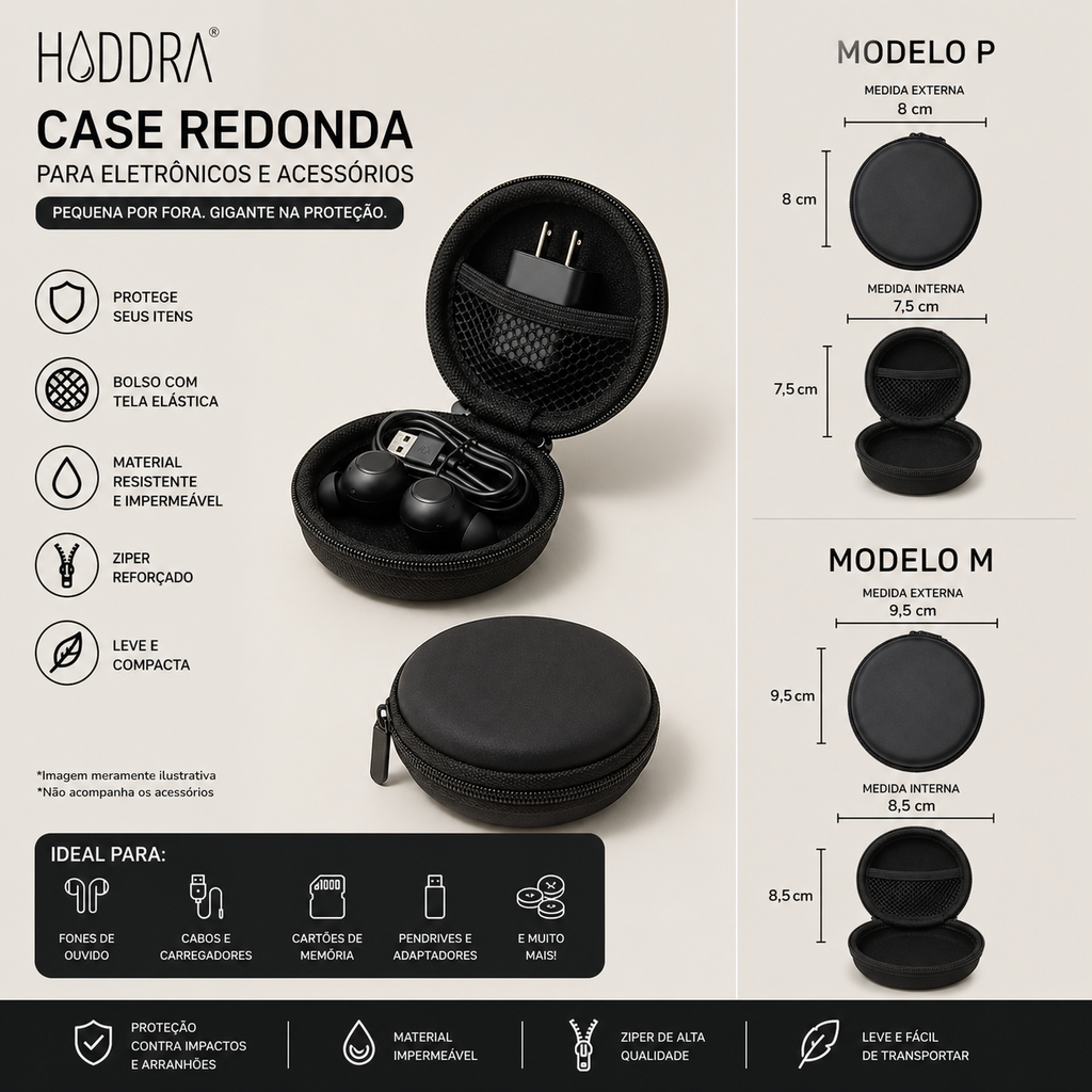 Case Redondo Estojo Organizador | Tamanho P - Preto