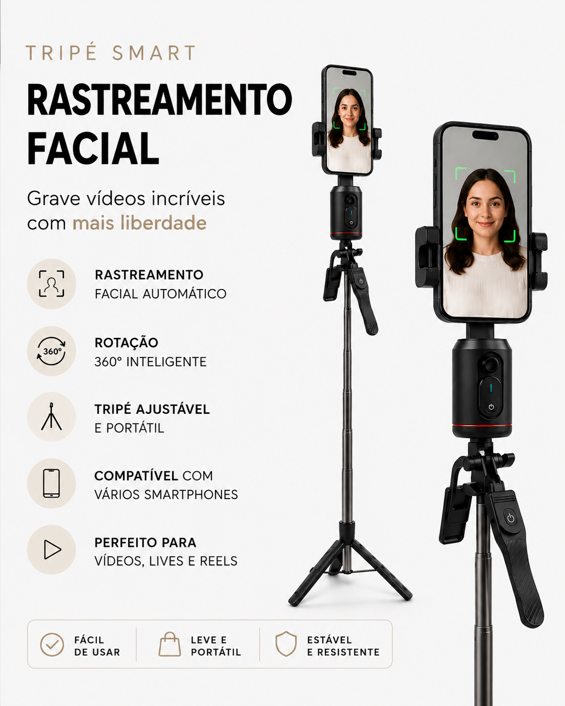 Tripé para Celular Inteligente com Rastreamento Facial