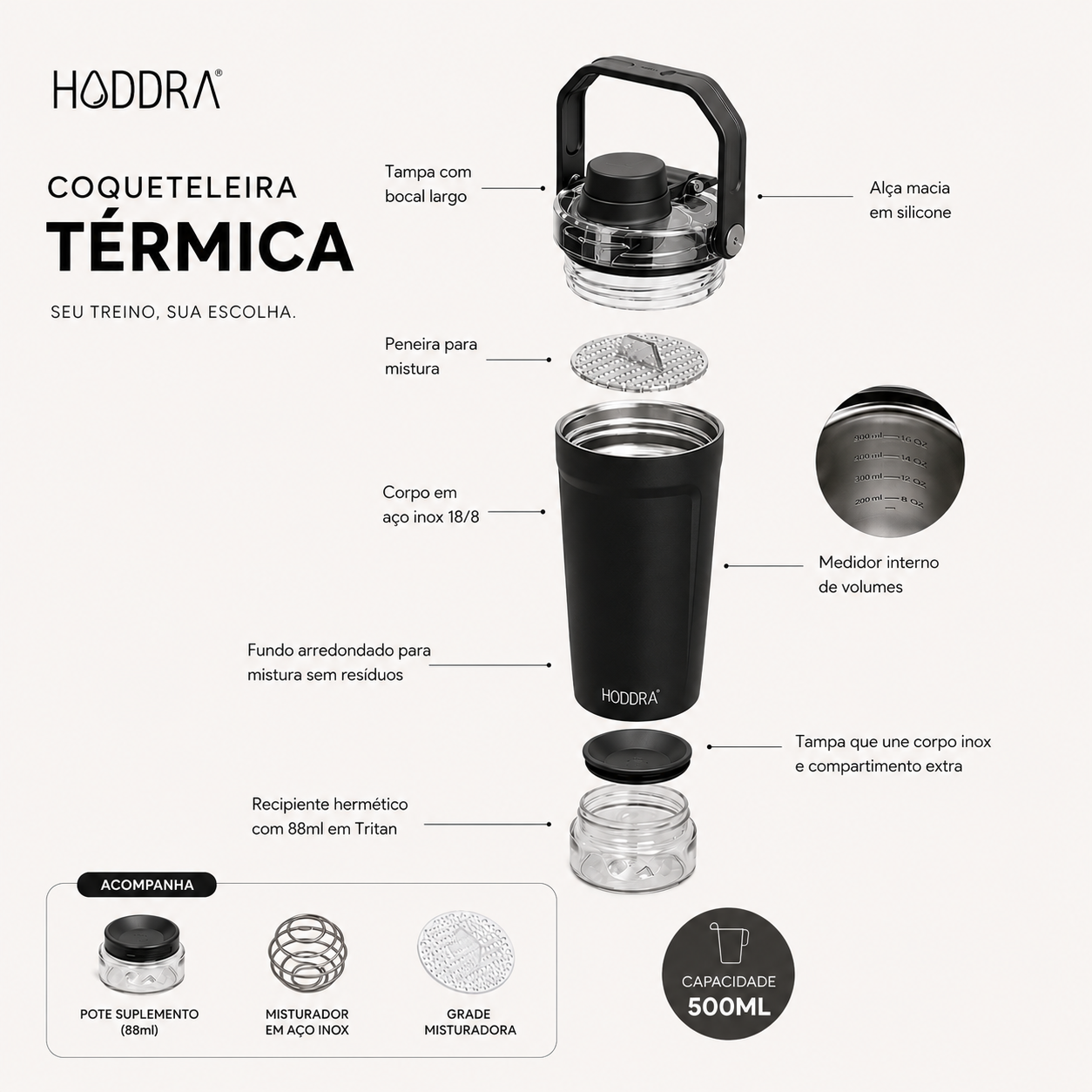 Coqueteleira Térmica Hiddra Element 600ml - HC720 Azul Escuro