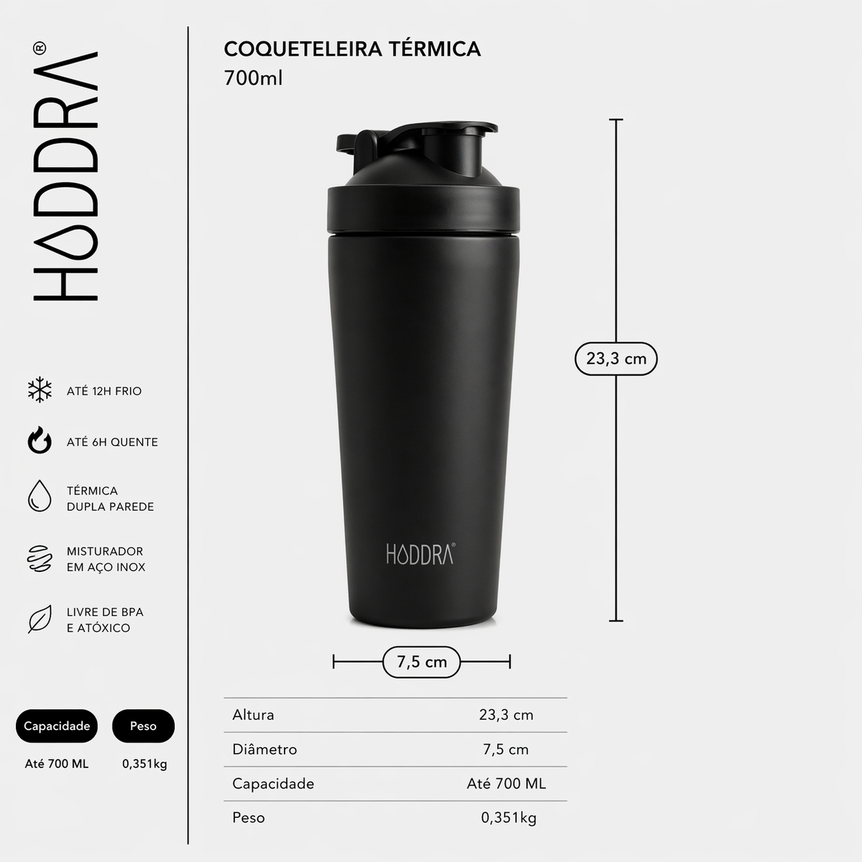 Coqueteleira Térmica com Misturador Hiddra 700ml - Azul Escuro