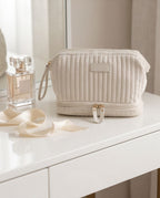 Necessaire Aveludada Cotelê 2 Bolsos com Zíper | Creme