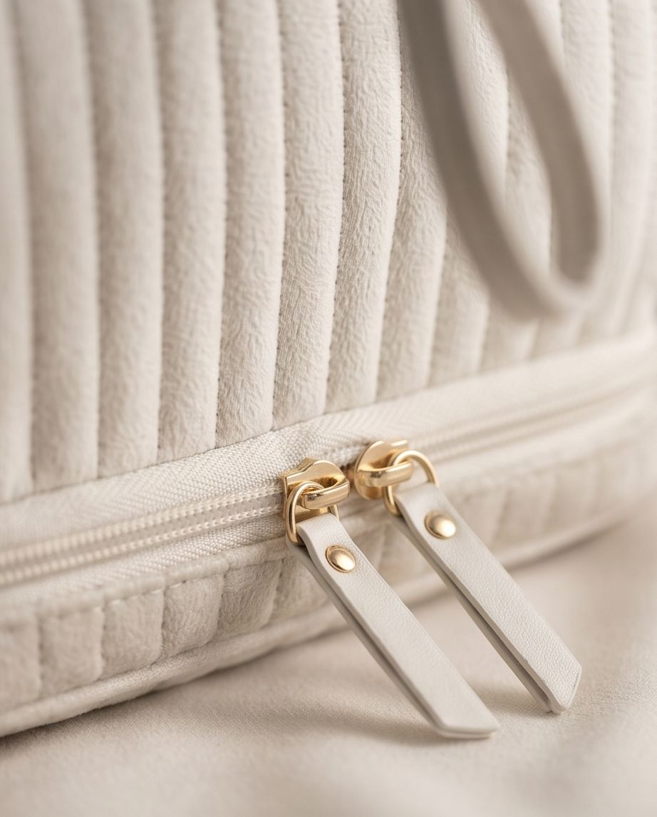 Necessaire Aveludada Cotelê 2 Bolsos com Zíper | Creme
