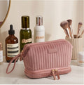 Necessaire Aveludada Cotelê 2 Bolsos com Zíper | Rosa