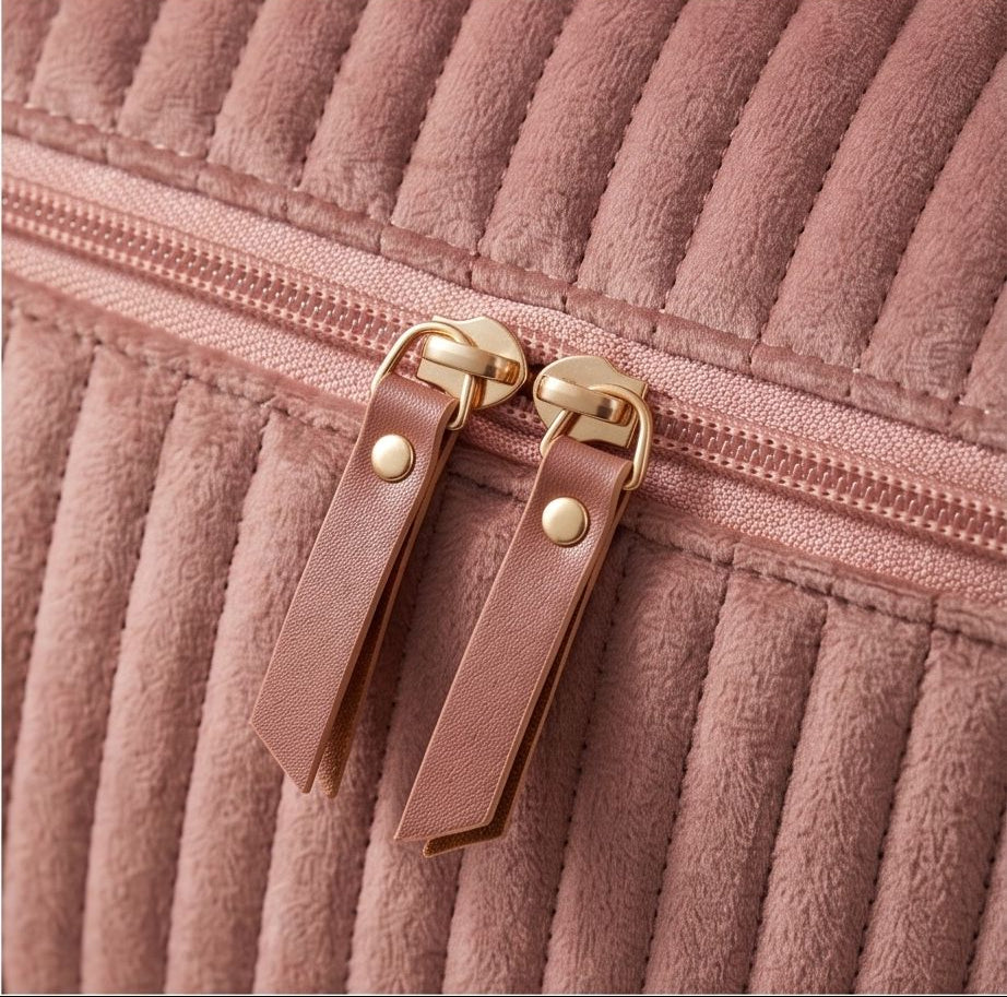 Necessaire Aveludada Cotelê 2 Bolsos com Zíper | Rosa