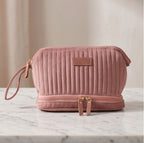 Necessaire Aveludada Cotelê 2 Bolsos com Zíper | Rosa