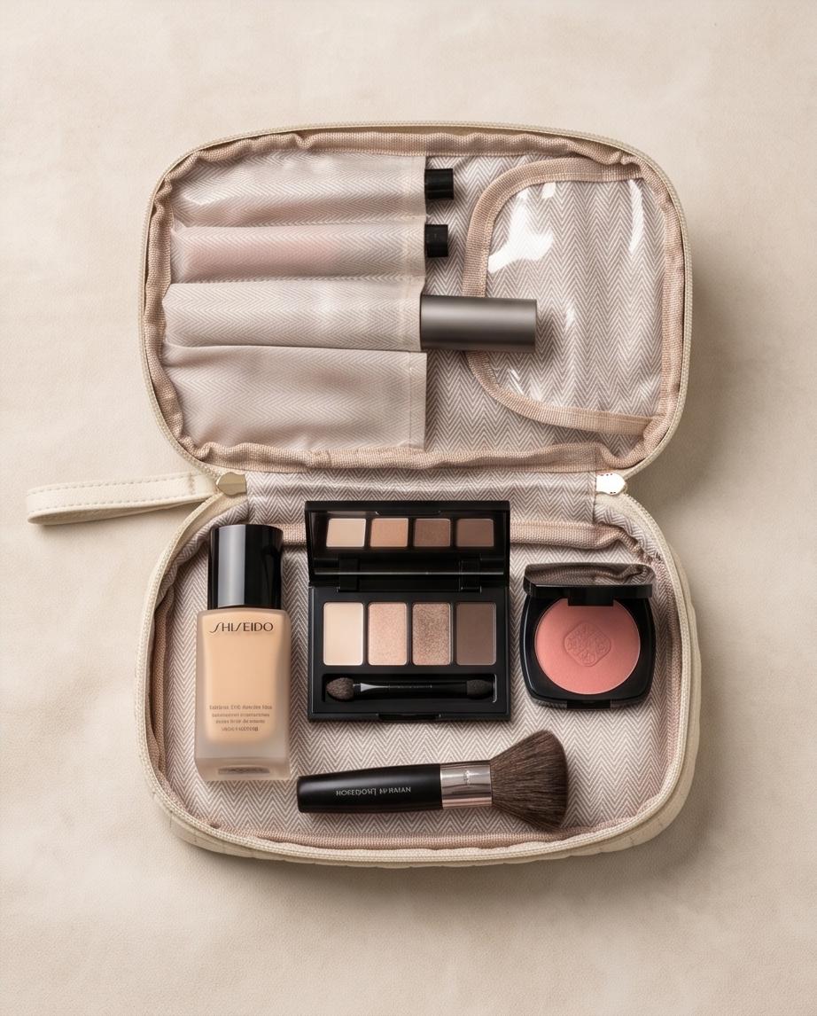 Necessaire Aveludada Cotelê 2 Bolsos com Zíper | Creme