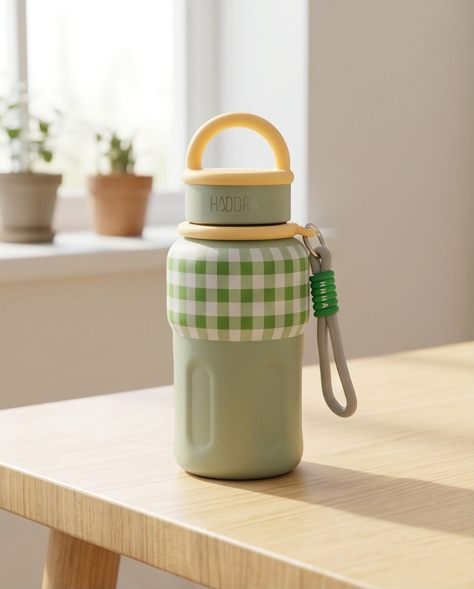 Garrafa Térmica Hiddra Picnic - 600ml | Xadrez Verde