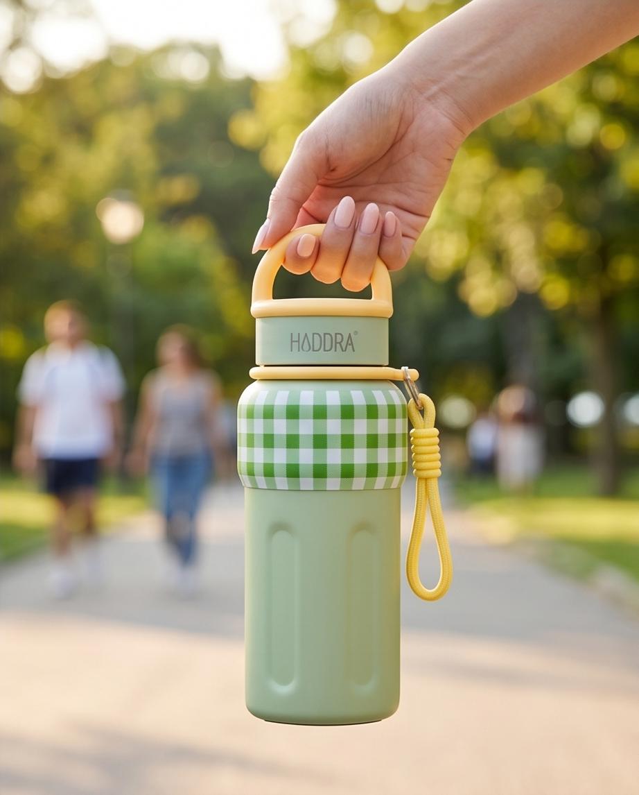 Garrafa Térmica Hiddra Picnic - 800ml | Xadrez Verde
