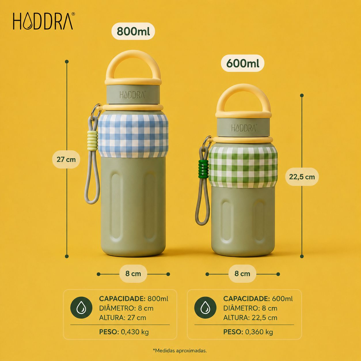 Garrafa Térmica Hiddra Picnic - 600ml | Xadrez Verde