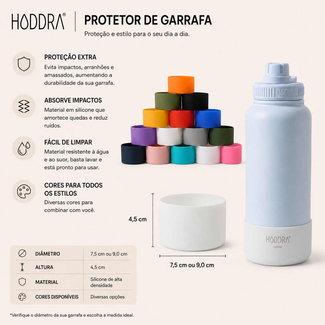 Capa de Silicone para Garrafa Antiderrapante para Copo e Garrafas Hiddra | Azul Claro 7,5cm