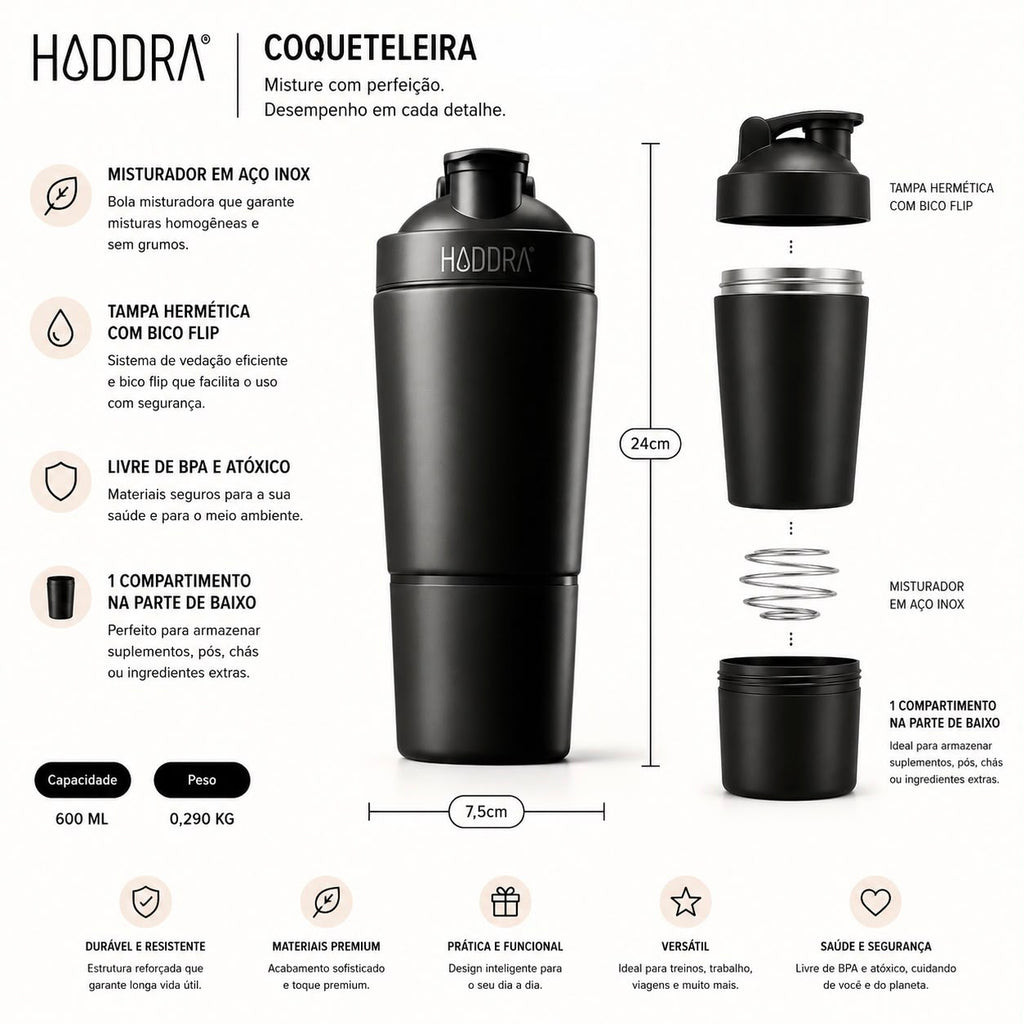 Coqueteleira 600ml Hiddra Motion - Inox