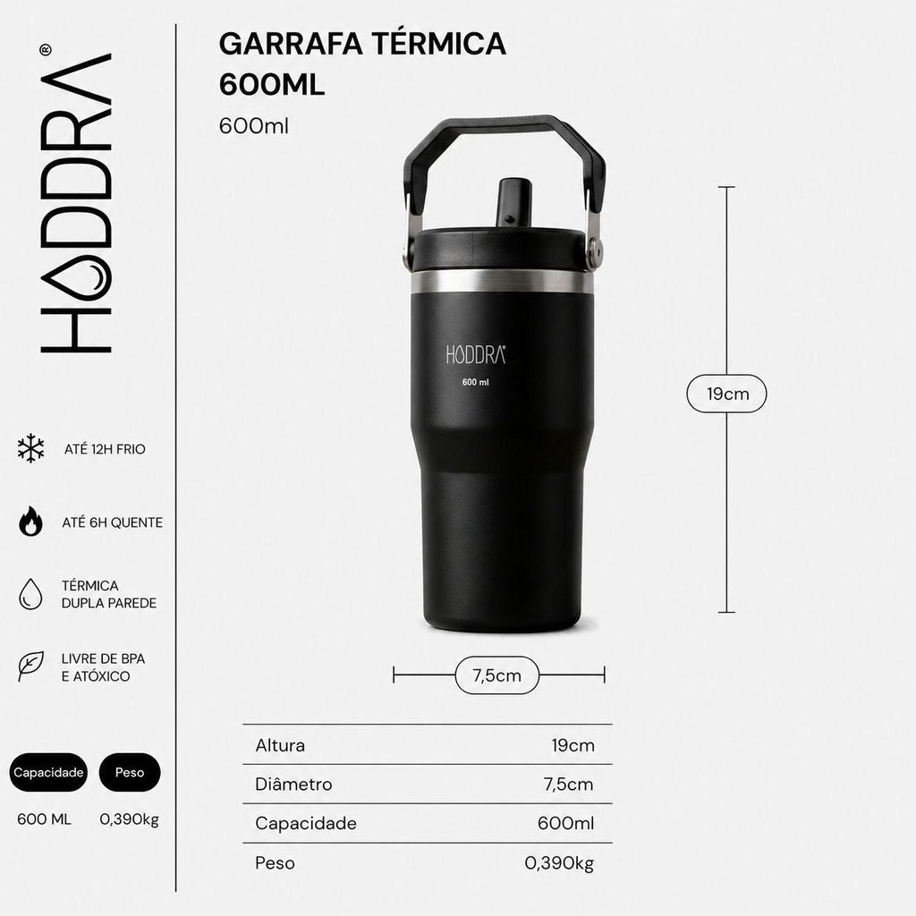 Copo Térmico Hiddra 600ml com Alça e Canudo - Pink
