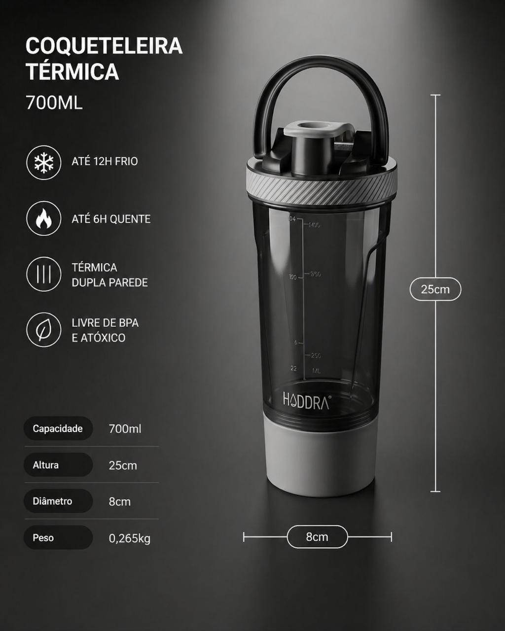 Coqueteleira Hiddra Core 700ml – Preto