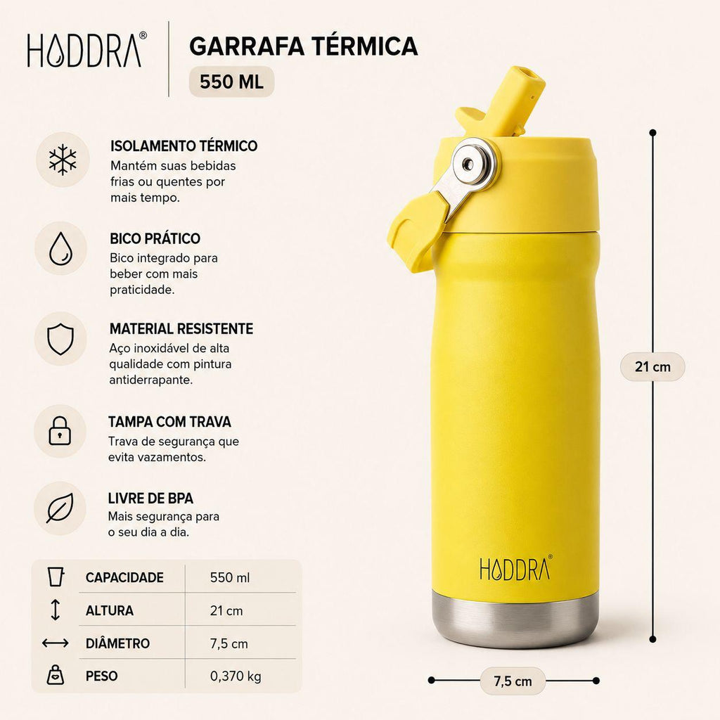 Garrafa Térmica Hiddra 550mL com Canudo  | Preto