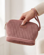 Necessaire Aveludada Cotelê 2 Bolsos com Zíper | Rosa