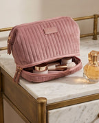 Necessaire Aveludada Cotelê 2 Bolsos com Zíper | Rosa