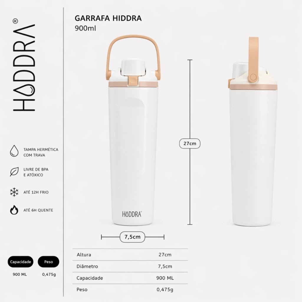 Garrafa Térmica 900ml com Alça e Tampa Antivazamento - H900 Creme